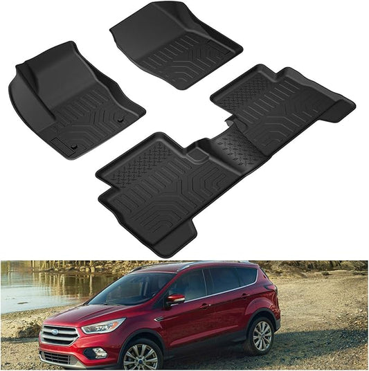 KIWI MASTER Floor Mats for 2013-2019 Ford Escape/C-Max, Custom Fit All Weather Car Mats, Heavy Duty TPE Floor Liners, Front & Rear 2 Row, Black