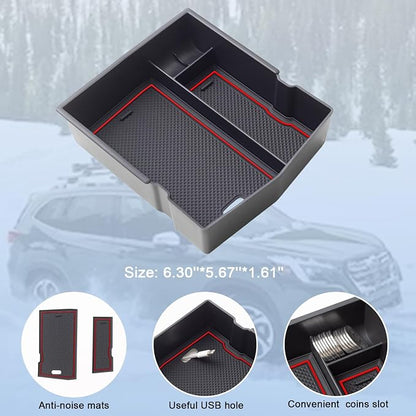 JKCOVER Upgraded Design Center Console Organizer Tray Compatible with Subaru Forester 2024 2023 2022 2021 2020 2019 Interior Armrest Insert Storage Box Easy Removal Accessories, Red Trim