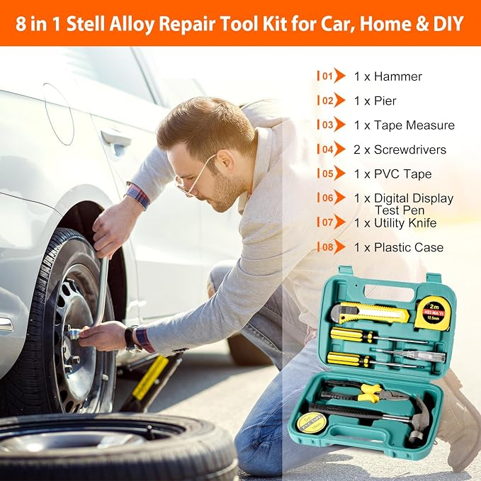 Car Emergency Kit with Air Compressor,Roadside Emergency Car Kit for Vehicles Auto Truck with Jumper Cables,Winter Car Safety Kit with Folding Shovel Car Repair Tool Set First Aid Kit Blanket Tow Rope