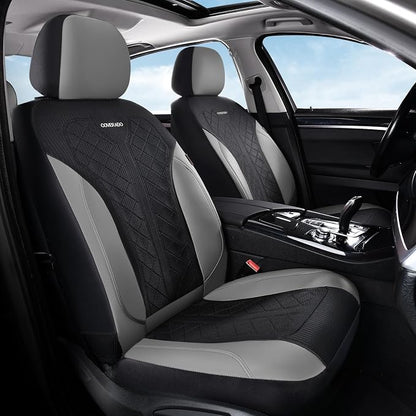 Coverado Leather Car Seat Cover for 2 Seats Front Seat Covers Waterproof Seat Covers 2-Pack Luxury Car Seat Protectors Universal Fit for Most Vehicles, SUV, Truck, Sedan