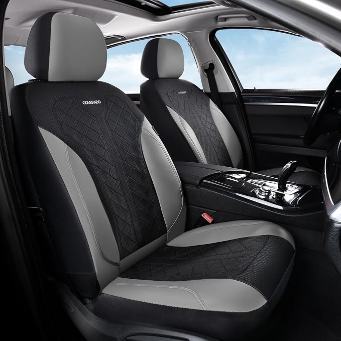 Coverado Automotive Seat Covers Full Set, Luxury Car Seat Covers, Leather Seat Covers, Mesh Design, Black Driver Seat Protectors, Universal Fit for SUVs, Trucks, Sedans