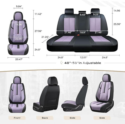 Coverado Seat Covers for Front and Back Seat, 5 Seat Car Seat Covers Waterproof, Leather Seat Covers for Cars with Lumbar Support, Car Seat Protectors Universal Fit for Most Vehicles (Black&Purple)
