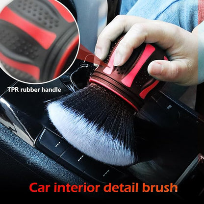 Car Detailing Brush, Ultra Soft Tire Shine Brush with Storage Rack, Interior Cleaning Tool, Universal Beauty Tools for Most Cars (Red)