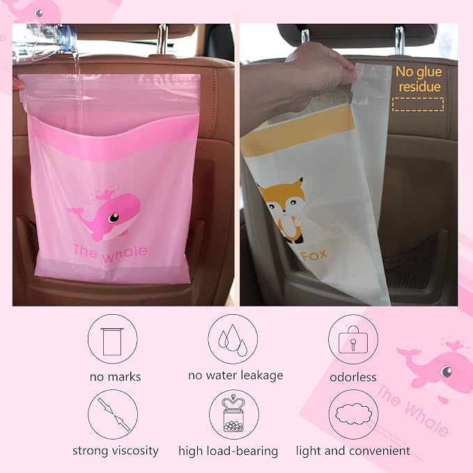 72pcs Car Trash Bags Easy Stick-On Disposable Portable Car Garbage Bags, Waterproof Leak Proof Barf Vomit Bags, Self Adhesive Cleaning Bags for Cars, Bedrooms, Bathrooms, Offices, Kitchens - Pattern B