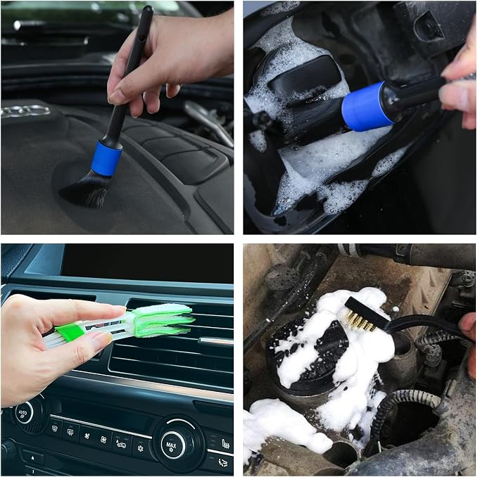 HMPLL 10pcs Detailing Brush Set, Multi-Purpose Car Detailing Brushes for Cleaning Car Interior, Exterior, Engine, Leather, Including 5 car Cleaning Brush, 3 Wire Brush, 2 Air Vent Brush,Blue