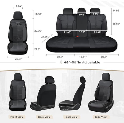 Coverado Front Seat Leather Covers, Full Leather Construction with Carbon Fibre Weave, Universal Fit for Most Cars SUV Trucks (Black)