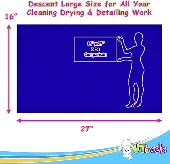 Cleaning Wash-Cloth Towels - Large 27" x 16" Microfiber Rags - Highly Absorbent, Lint Free Streak Free for House, Kitchen, Car, Window Detailing Reusable Shop Towels (6-Pack, Royal Blue)