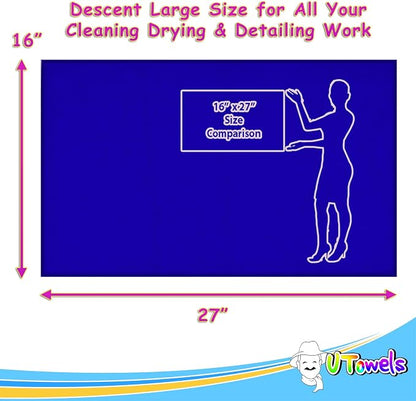 Cleaning Wash-Cloth Towels - Large 27" x 16" Microfiber Rags - Highly Absorbent, Lint Free Streak Free for House, Kitchen, Car, Window Detailing Reusable Shop Towels (6-Pack, Royal Blue)