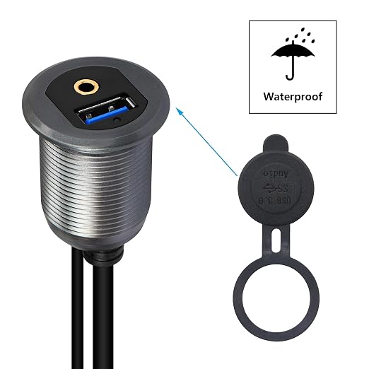SinLoon USB 3.0 & 3.5mm Car Mount Flush Cable 3.3FT USB 3.0 Flush Mount Cable AUX Extension Dash Panel Waterproof Mount Cable for Car, Boat, Motorcycle