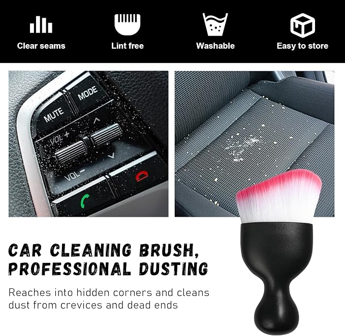 Ziciner Car Detailing Brush, Curved Soft Bristles Auto Removal Dust Collectors, Universal Vehicle Dashboard, Air Conditioner Vents etc Interior Cleaning Tool Accessories (White/Red)