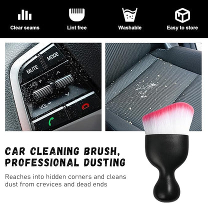 Ziciner Car Detailing Brush, Curved Soft Bristles Auto Removal Dust Collectors, Universal Vehicle Dashboard, Air Conditioner Vents etc Interior Cleaning Tool Accessories (White/Red)
