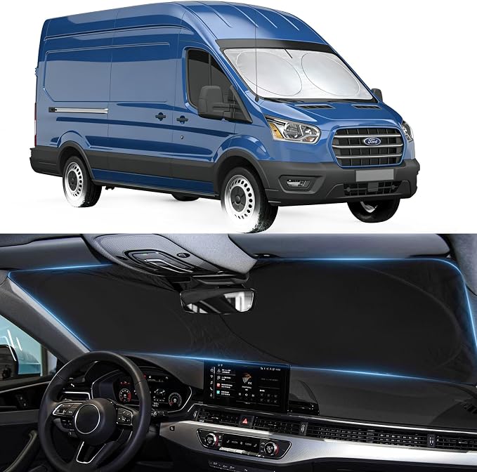 Sunshade for Transit Windshield Sun Shade Custom Fit for 2015-2025 2026 Ford Transit Wagon XLT Cargo Vehicle,Connect Van XL Accessories Front Window Shield Cover Sun Visor Protector