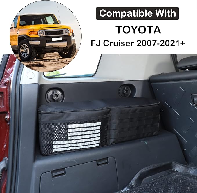 Aunginsy 1PCS Trunk Organizer Compatible with Toyota FJ Cruiser 2007-2021+, Car Left Side Trunk Storage Bag Backseat Hanging Storage Multi-Compartment Space Saving Accessories, With USA Flag Pattern