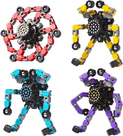 Gokeey Transformable Fidget Spinners Toys 4 Pcs for Kids and Adults Stress Relief Sensory Toys for Boys and Girls Age 8-13 Fingertip Gyros Party Favors Birthday Gifts for Teens Road Trip Travel Toy