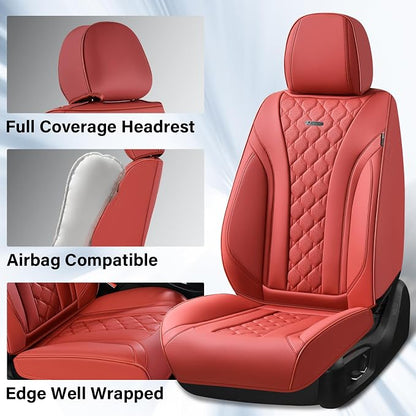 Coverado Car Seat Covers Front Seats, Red Seat Covers, Breathable Perforated Design, Luxurious Diamond Leather Car Seat Cover, 2 Pack Car Seat Protector Front Seat Cover Universal Fit Most Cars
