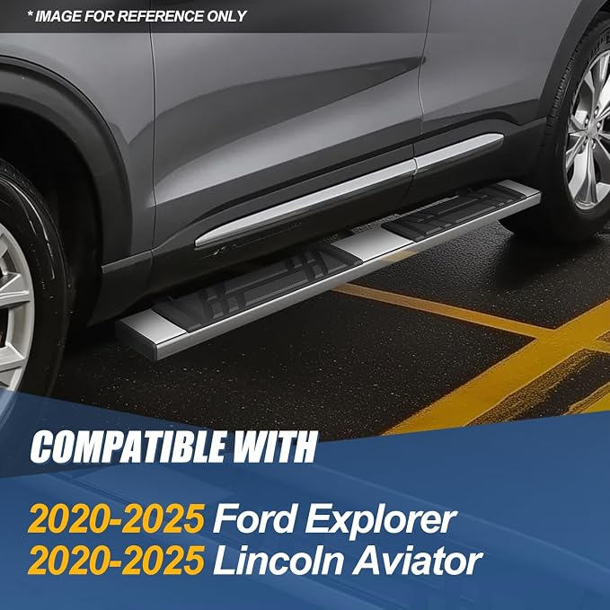 Auto Dynasty Running Boards Compatible with 2020-2025 Ford Explorer Lincoln Aviator, Stainless Steel Side Step Rail Nerf Bars, 6.5" x 73" Step Bars, Polished Chrome