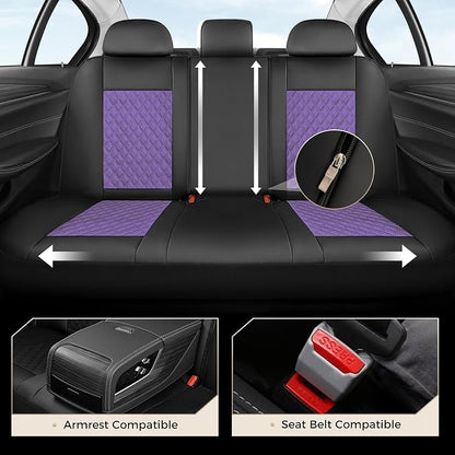 Coverado Car Seat Cover 5 Seats, Leather Seat Covers Full Set, Durable Waterproof Car Seat Protectors, Black and Purple Seat Cover, Spill-Proof Automotive Seat Covers Universal Fit for Most Cars