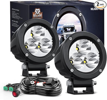 Nilight 3Inch Round Motorcycle Led Light Pods 2PCS Spot Led Fog Light 1550LM Built-in EMC Offroad Driving Auxiliary Ditch Light for Motorbike SUV ATV Truck Boat Tractor Forklift