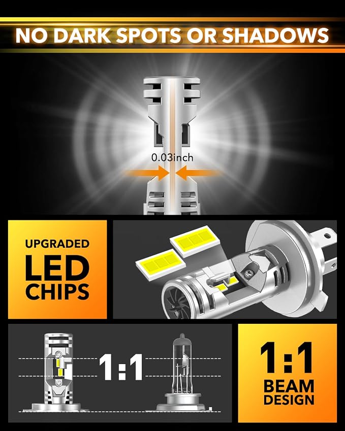 OXILAM Upgraded 9003 H4 HB2 LED Bulbs, 1000% Brightness Boost, 6500K Cool White, Direct Replacement, Pack of 2