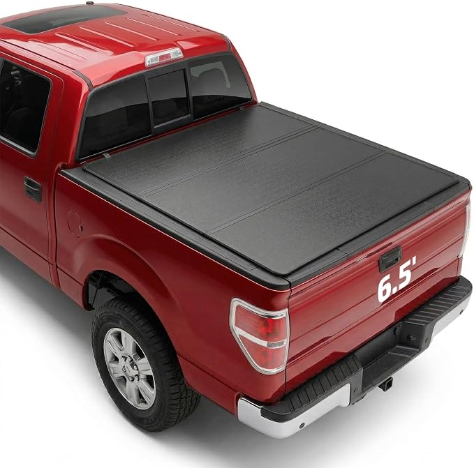 BDFHYK Hard Tri Fold Tonneau Cover Fits Toyota Tundra 2014-2021 6.5 FT Bed, Waterproof Hard Folding Truck Bed Cover with Anti-Theft Lock, Easy Install Bed Cover for Camping and Work Trucks