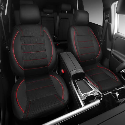 CAR PASS Air Mesh Leather Car Seat Covers Front Seats, Breathable Two Front Seat Covers for Cars, Comfortable Universal Fit for SUV Truck Sedan Automotive, Anti-Slip Airbag Compatible,Black and Red