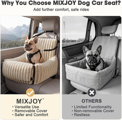 MIXJOY Dog Car Seat for Small/Medium Dogs up to 25 lbs, Multi-Functional Dog Carrier for Car with Detachable Washable Cover, Pet Travel Bed with Clip-On Safety Leash, Brown