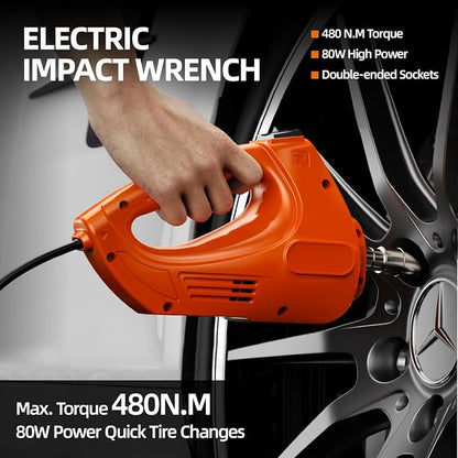 Car Jack Electric Hydraulic Jack Kit 5Ton 155-450mm Lift Inflator LED Light Impact Wrench 12V Portable Outdoor Home Emergency Tire Change Roadside Rescue Set for Sedan SUV MPV Truck