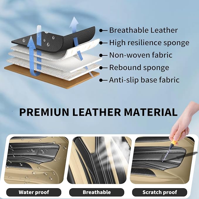 Fit Compass Car Seat Covers for Jeep Compass 2007-2025 2026 -Full Set Premium Leather, Waterproof & Breathable，All-Weather Seat Cushion Protecto & Airbag Compatible, 5 Seats Beige & Black