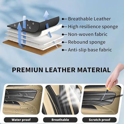 Car Seat Covers Fit for Jeep 5 Seats Grand Cherokee 2007-2025 2026 -Premium Leather, Waterproof & Breathable，All-Weather Seat Cushion Protecto & Airbag Compatible,Full Set Beige & Black