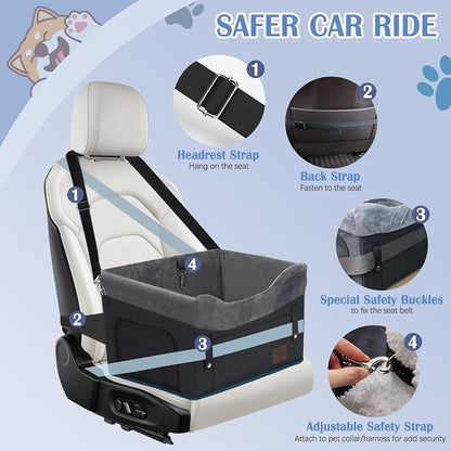 Dog Car Seat for Small Dogs, Detachable Washable Pet Booster Seat with Storage Pocket, Breathable Mesh, Safety Leash, Adjustable Straps for Small Pets Up to 25lbs-Black