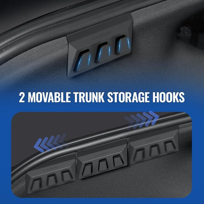 GEEDAR Tesla Model Y Juniper Trunk Organizer Set, 2 Trunk Storage Bins with TPE Lid + 2 Rear Trunk Organizer Hooks, Rear Trunk Side Storage Box for Model Y Juniper 2025 2026 Interior Accessories