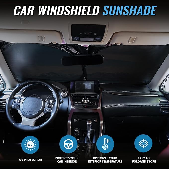 Windshield Sun Shade - Car Windshield Sun Shade for UV Protection Heat Reduction 2026 Sun Visor for Car Interior (57"x31"), Blue - Snowy Mountain