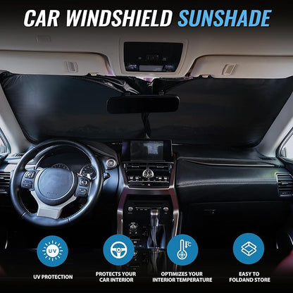 Windshield Sun Shade - Car Windshield Sun Shade for UV Protection Heat Reduction 2026 Sun Visor for Car Interior (57"x31"), Blue - Snowy Mountain