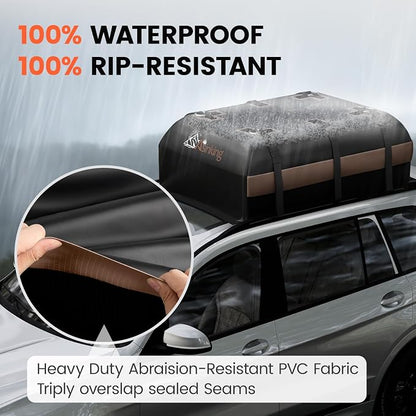 Asinking Car Rooftop Cargo Carrier Bag, 15 Cubic Feet Waterproof Roof Cargo Bag for Sedan SUV Minivan, Fit Vehicles with/Without Roof Rack, Sidebars & Crossbars - Max Size 44" L x34 W x17 H