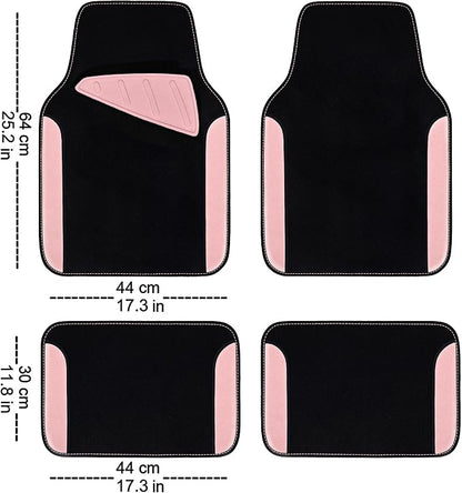 CAR PASS Waterproof Universal Fit Car Floor Mats, Car Mats Fit for SUV,Vans,sedans, Trucks,Set of 4pcs Car Carpet with Driver Heel Pad (Light Pink)