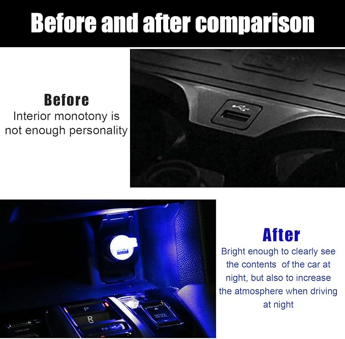 2 PCS USB LED Car Interior Atmosphere Lamp, Portable Mini LED Night Light, Plug-in USB Interface Trunk Ambient Lighting Kit, Universal Interior Car Accessories (Red+Blue)