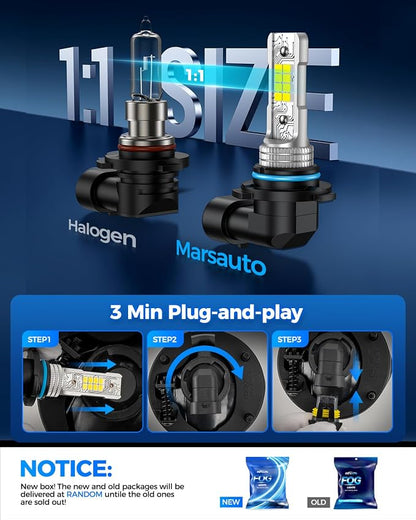 Marsauto 9006 LED Fog Lights Bulbs, 10,000LM Output 9006 Fog Lights, 60,000Hr Lifespan, Plug & Play for Cars/Trucks, Side Marker & Parking Light Combos, Pack of 2