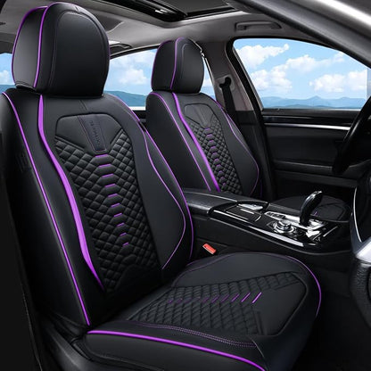 Coverado Car Seat Covers Front Seats, Nappa Leather Black&Purple Car Seat Cover, Automotive Seat Covers, Waterproof Driver Seat Protector, 2 Pack Front Seat Cover Car Seat Cushion Fit for Most Cars