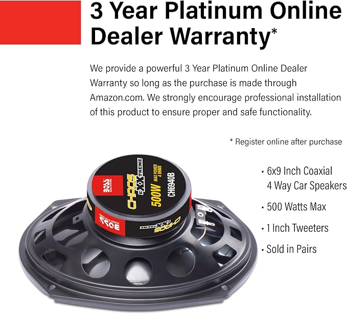 BOSS Audio Systems CH6940B Chaos Exxtreme Series 6 x 9 Inch Car Door Speakers - 500 Watts Max (per Pair), Coaxial, 4 Way, Full Range, 4 Ohms, Sold in Pairs, Bocinas para Carro