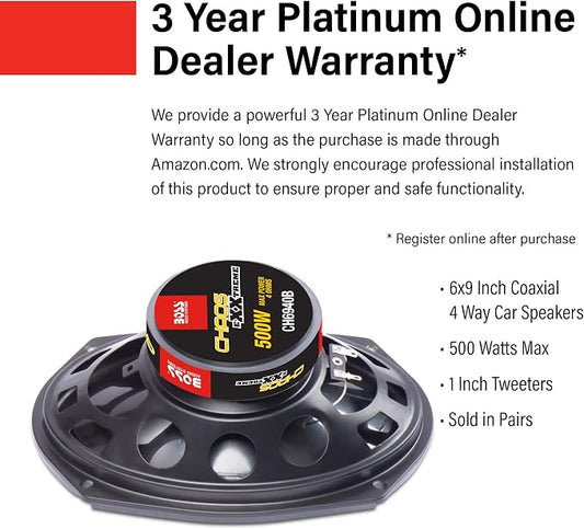 BOSS Audio Systems CH6940B Chaos Exxtreme Series 6 x 9 Inch Car Door Speakers - 500 Watts Max (per Pair), Coaxial, 4 Way, Full Range, 4 Ohms, Sold in Pairs, Bocinas para Carro