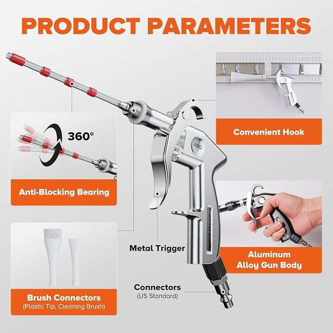 Tornado Car Cleaning Gun for Car Detailing Detailing Tool - High Pressure Air Gun Dry Cleaning Gun Used in Conjunction with Air Compressor