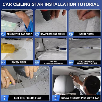 4 Colors 32W Twinkle Car Starlight Headliner Kit 500pcs*0.03in*13.1ft with APP&RF Remote, RGBW Fiber Optic Strands Star Roof Lights,4 Port Engine Sound Activated Ceiling Star Lights for Home/Car Decor