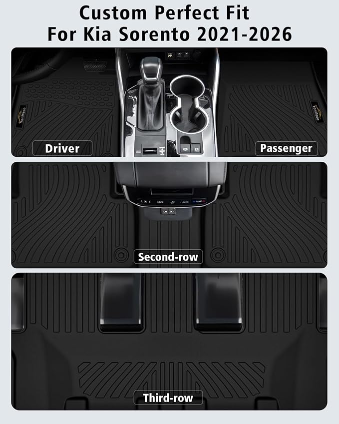 Floor Mats Custom Fit for Kia Sorento 2021-2025 2026 6&7 Seats (Not for Hybrid) Trunk Mat with Backrest Mat All Weather TPE Rubber Cargo Liner Back Seat Protector Full Set for Sorento Accessories