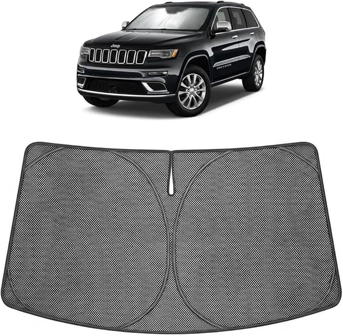 Proadsy Windshield Sun Shade Custom Fit Jeep Grand Cherokee 2014-2026 Ice Crystal Black Front Window Sunshade UV and Heat Blocker Foldable Visor Keeps Car Cooler for Summer Parking and Daily Use