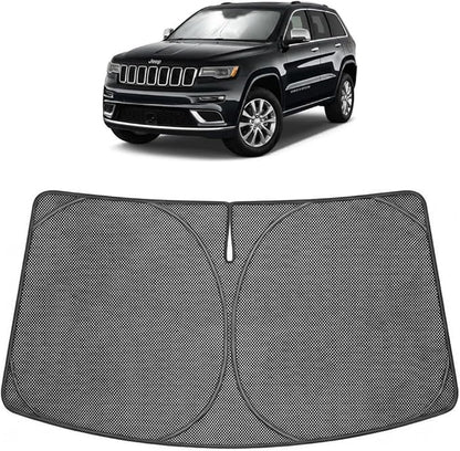 Proadsy Windshield Sun Shade Custom Fit Jeep Grand Cherokee 2014-2026 Ice Crystal Black Front Window Sunshade UV and Heat Blocker Foldable Visor Keeps Car Cooler for Summer Parking and Daily Use