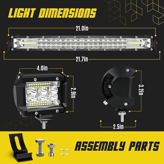 LED Light Bar Kit for Truck, (2) 20 Inch Slim Light Bars, (4) 4 Inch LED Pods, (2) 24V Wiring Harness, Waterproof Off Road Work Lights Fog Lights for ATV UTV Tractor Driving Lighting