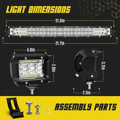 LED Light Bar Kit for Truck, (2) 20 Inch Slim Light Bars, (4) 4 Inch LED Pods, (2) 24V Wiring Harness, Waterproof Off Road Work Lights Fog Lights for ATV UTV Tractor Driving Lighting