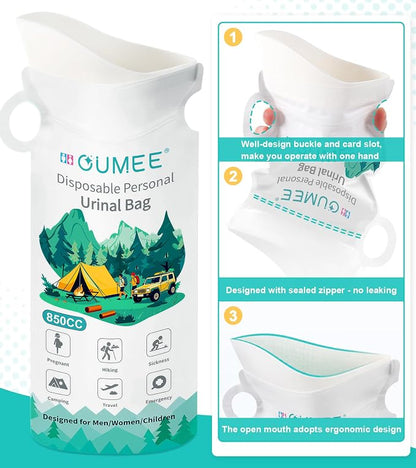 OUMEE 850ML Emergency Disposable Urinal Bags, 8/12/20/28 Pcs Camping Pee Bags Unisex Urine Bag Vomit Bag for Travel Traffic Jam Portable Toilet Bag for Men Women