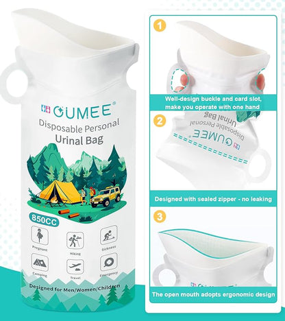 OUMEE 850ML Emergency Disposable Urinal Bags, 8/12/20/28 Pcs Camping Pee Bags Unisex Urine Bag Vomit Bag for Travel Traffic Jam Portable Toilet Bag for Men Women