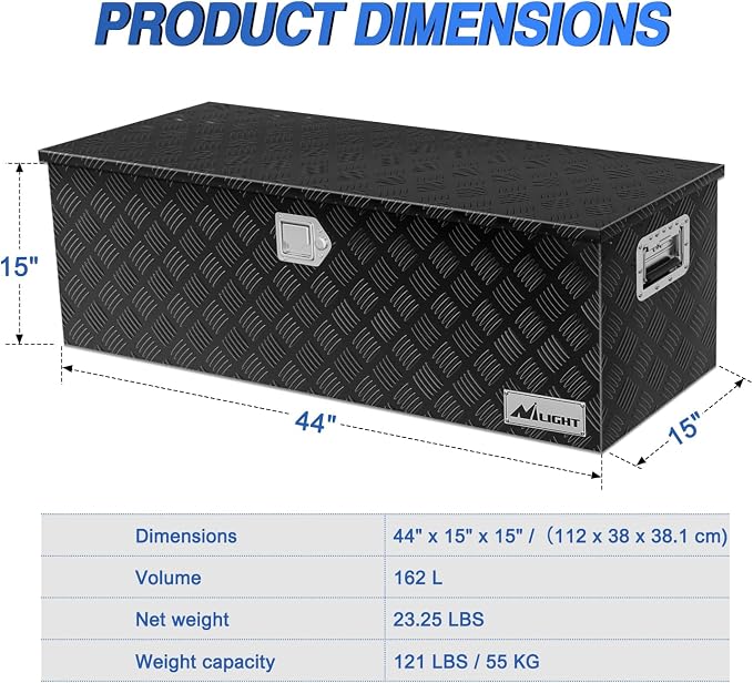 Nilight 44 Inch Truck Tool Box Heavy Duty Aluminum Stripes Plated Pick Up Truck Bed Toolboxes 44"x15"x15" Waterproof Storage Organizer for Bed of Truck RV Trailer with Side Handle Lock Keys, Black